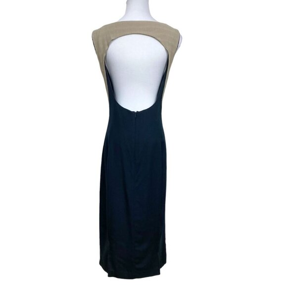 DES KOHAN DESIGNER BLACK BEIGE COWL NECK BACKLESS COLORBLOCK MIDI DRESS - 4 - Picture 1 of 8